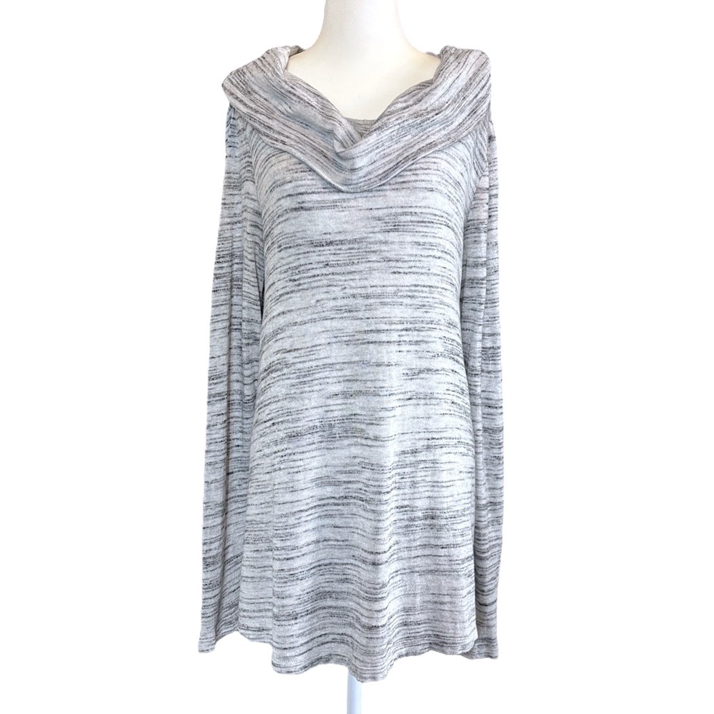 Anthropologie Gray Space Dye Marled Draped Cowl Neck Off-Shoulder Sweater Large